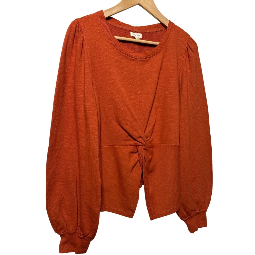 Pilcro Anthropologie Twist Front Puff Sleeve Top Burnt Orange Slub Knit Small